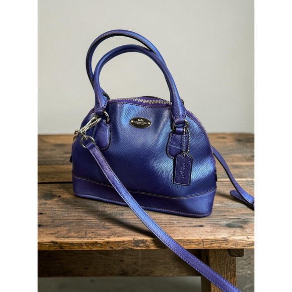Coach Handbags - Coach Mini Cora Domed Satchel Crossgrain Leather Metallic Purple Iris Rare HTF